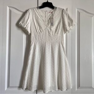 Francesca's Collections Mi Ami Rose Clip Dot white puff sleeve Mini Dress Medium